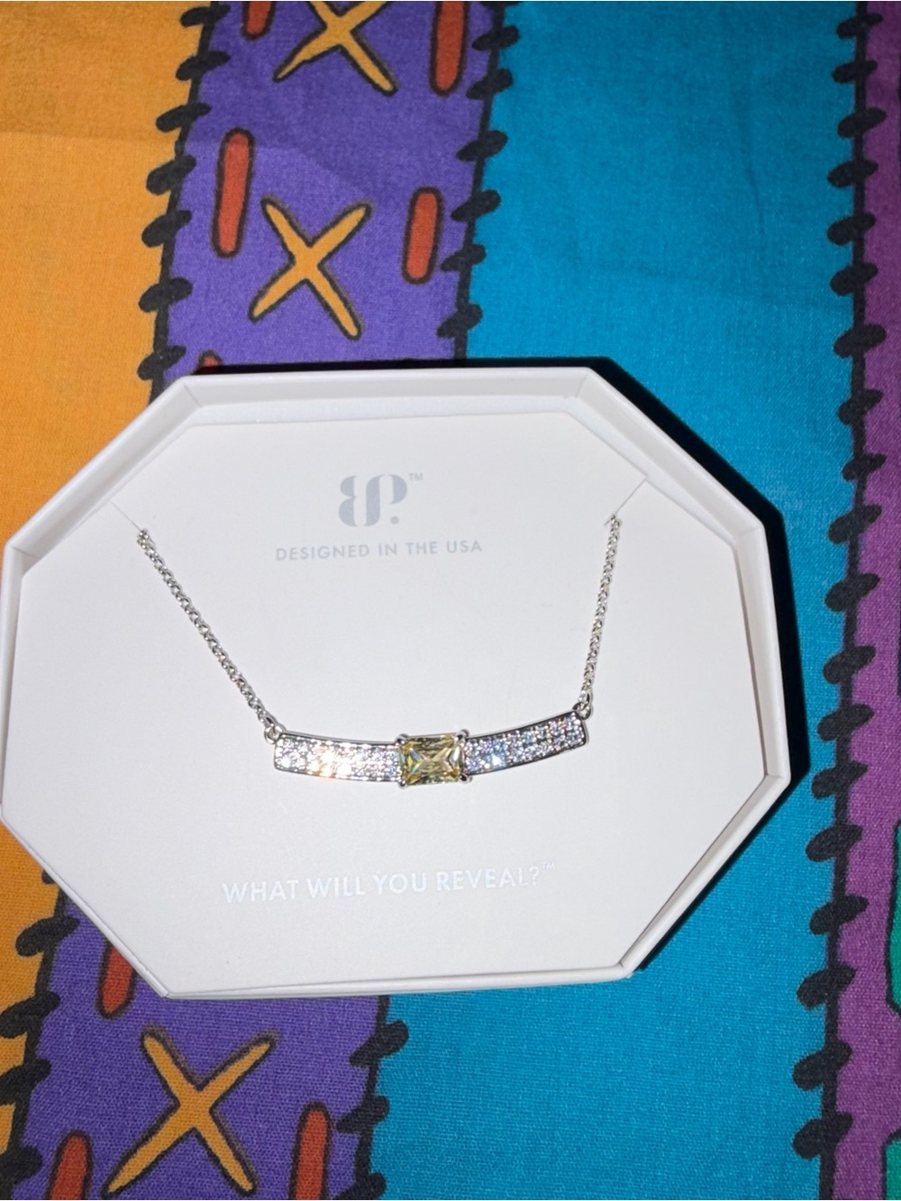Sterling Bar Necklace with Yellow Center Stone Lemon Cubic Zirconia Adjustable